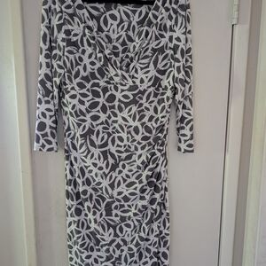 Lauren Ralph Lauren Gray and White Long Sleeve Dress